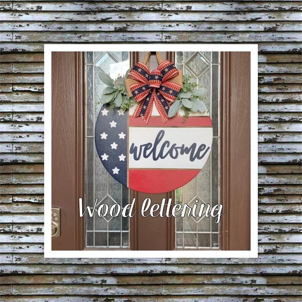 Welcome American Independence Day Welcome Door Sign Christmas Day Home Front Door Hanger Wooden Door Sign