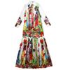Vestido largo bohemio de talla grande para primavera, verano y otoño, vestido informal de manga larga con estampado de cuello vuelto para mujer
