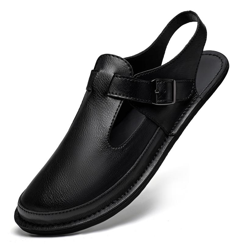 Fashion Business Summer Men Sandals Genuine Leather Mens Casual Shoes Outdoor Men Leather Sandals for Men Beach Shoes Comfy Roman Shoe