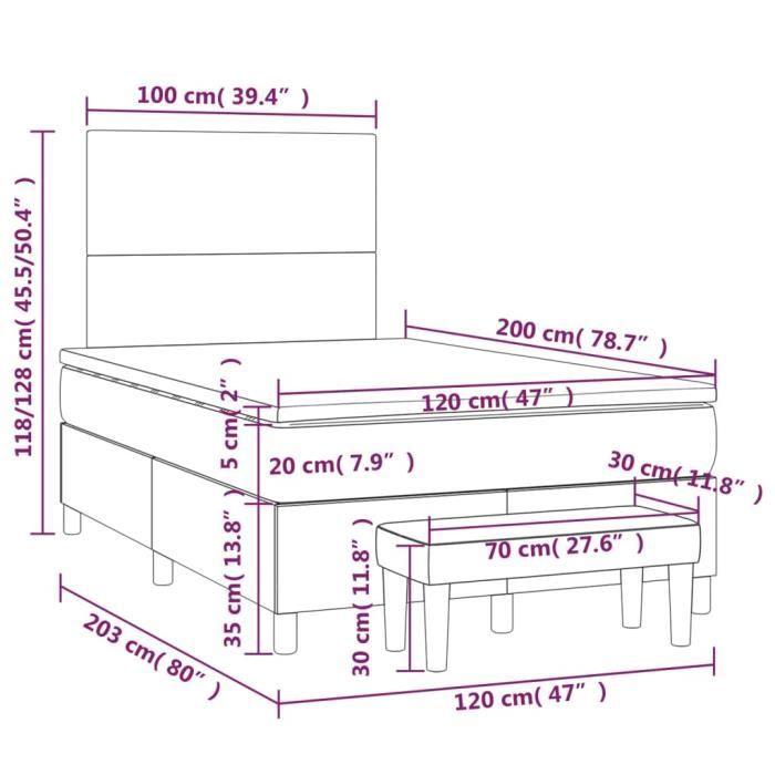 3136427 vidaXL Lit à sommier tapissier avec matelas Bleu 120x200 cm Tissu