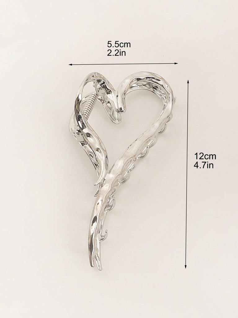 1Pcs Sliver Heart Hair Claw Clips,Elegant Love Design Hair Barrettes Ornament Large Hair Catch Clips Hair Accessories for Women