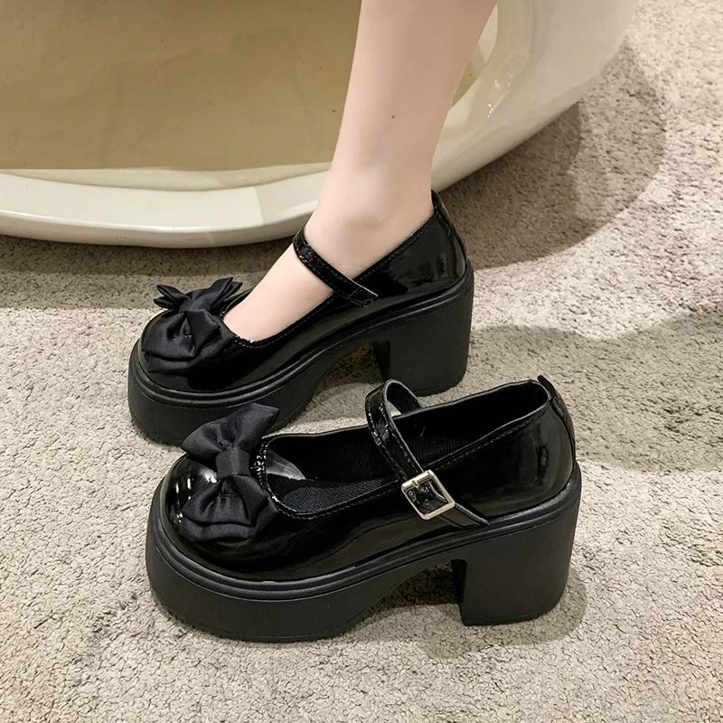 Summer Sexy Fashion Elegant Shallow Mouth Round Toe Square Heel Thick Sole Casual Bow Solid Color Women's Boots mary jane shoes
