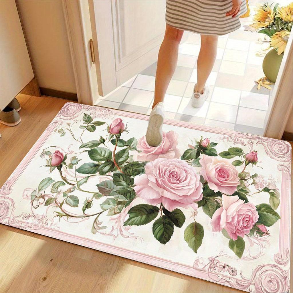 Pink Rose Floral Vintage Rug Living Room Decorative Entryway Entryway Non Slip Footbed Ins Style Home Decor Rugs