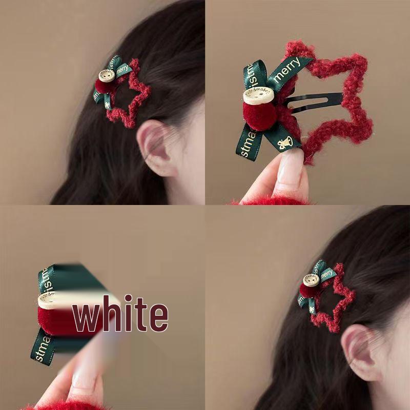 New Year Red Star Plush Hair Clip Bow Hairpin for Christmas