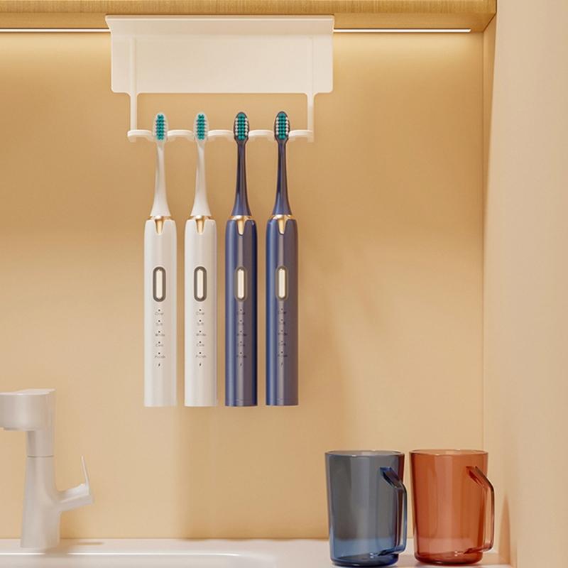 Selfadhesive 4 Slot Toothbrush Rack With Strong Adhesive Wall Mounted Bathroom Storage For Toothpaste And Accessories 2X