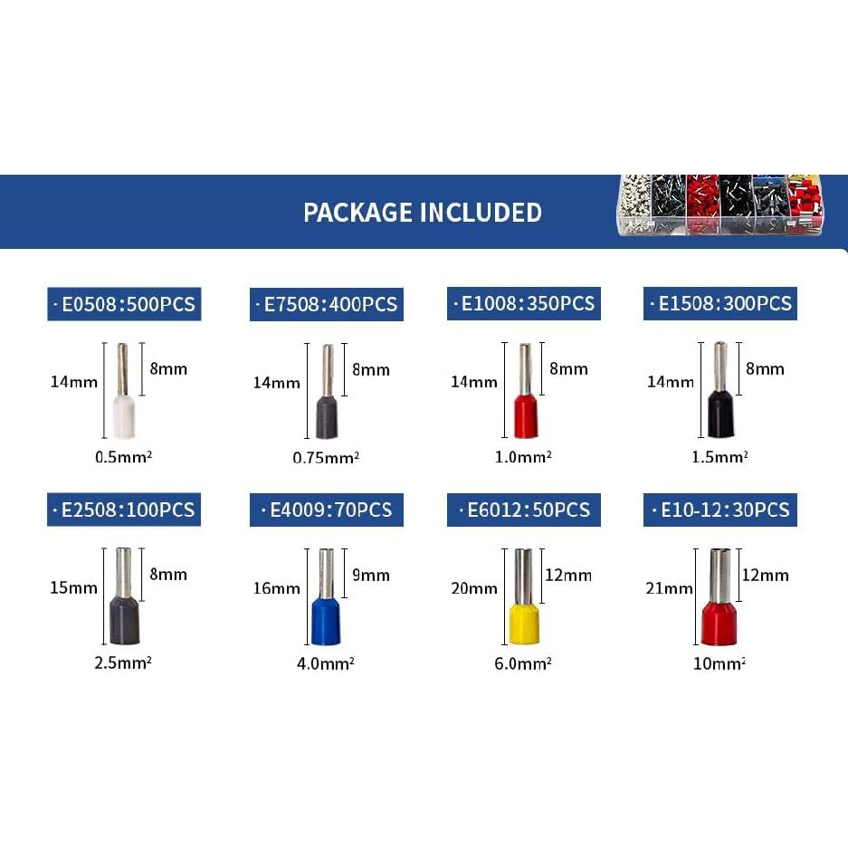 Ferrule Crimping Tool Consists of Wire Ferrules Kit and 1800PCS Terminals, Ratcheting Wire Crimping Tool Range 23-7AWG, Quadrangle Adaptive Ferrule