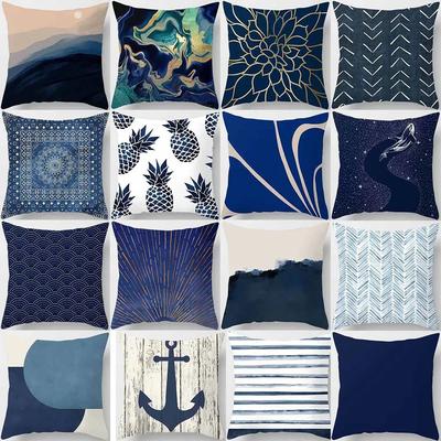 Housse de coussin carrée imprimée ton bleu, décoration de maison, housse de coussin pour canapé de voiture 60X60CM funda de almohada