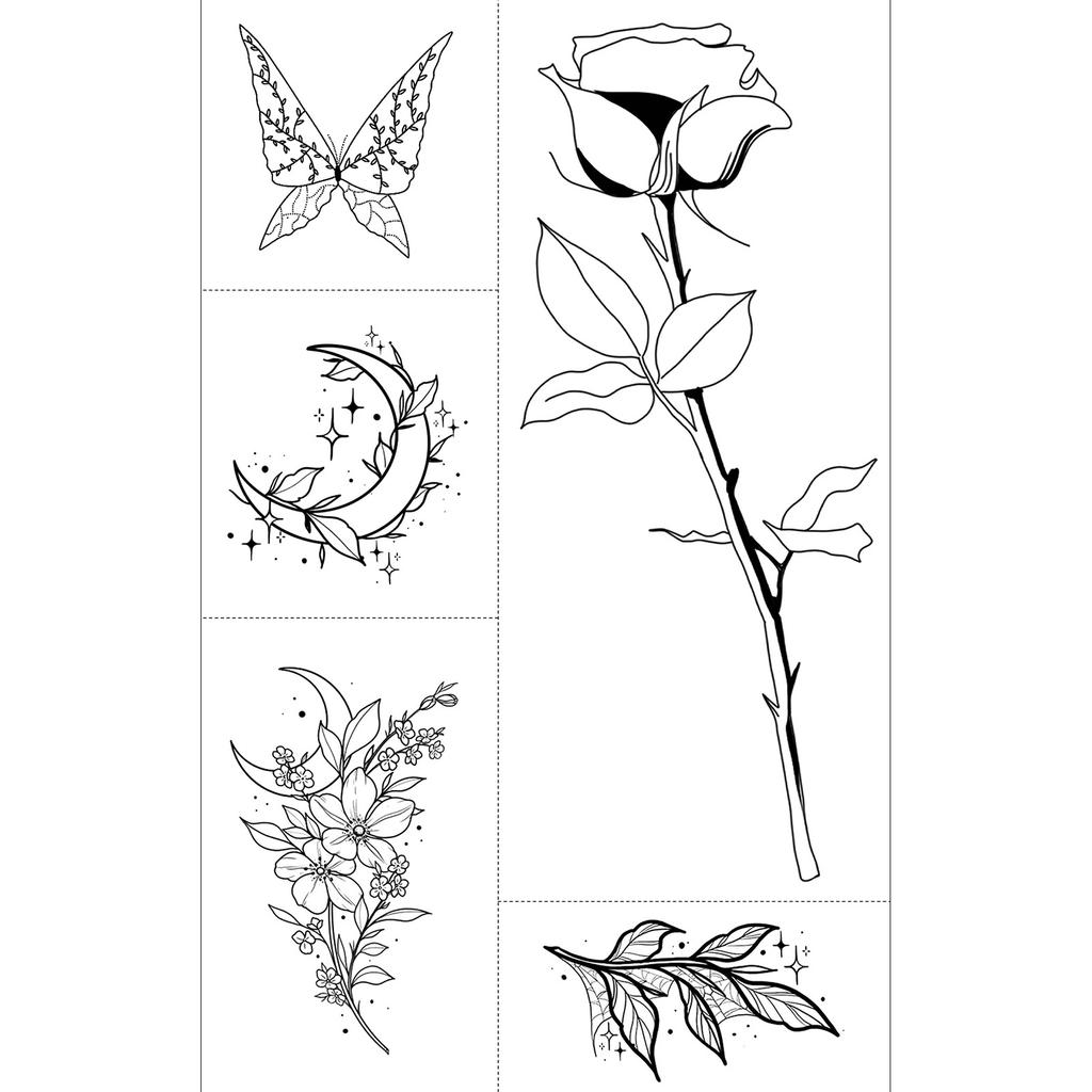 Butterfly Ghost Bow Flower Kitten English Short Sentences Multi-Picture Finger Tattoo Sticker