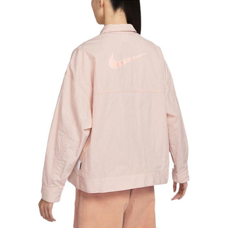 New Nike Women's Zip-Up Woven Loose Fit Collared Jacket Pink FD9929-601