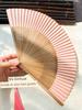 New Chinese Style Archaic Folding Fan Pink Fan Summer Bamboo Fan Foldable and Portable Han Dynasty Cheongsam Fan Morning Gowns Photo Props