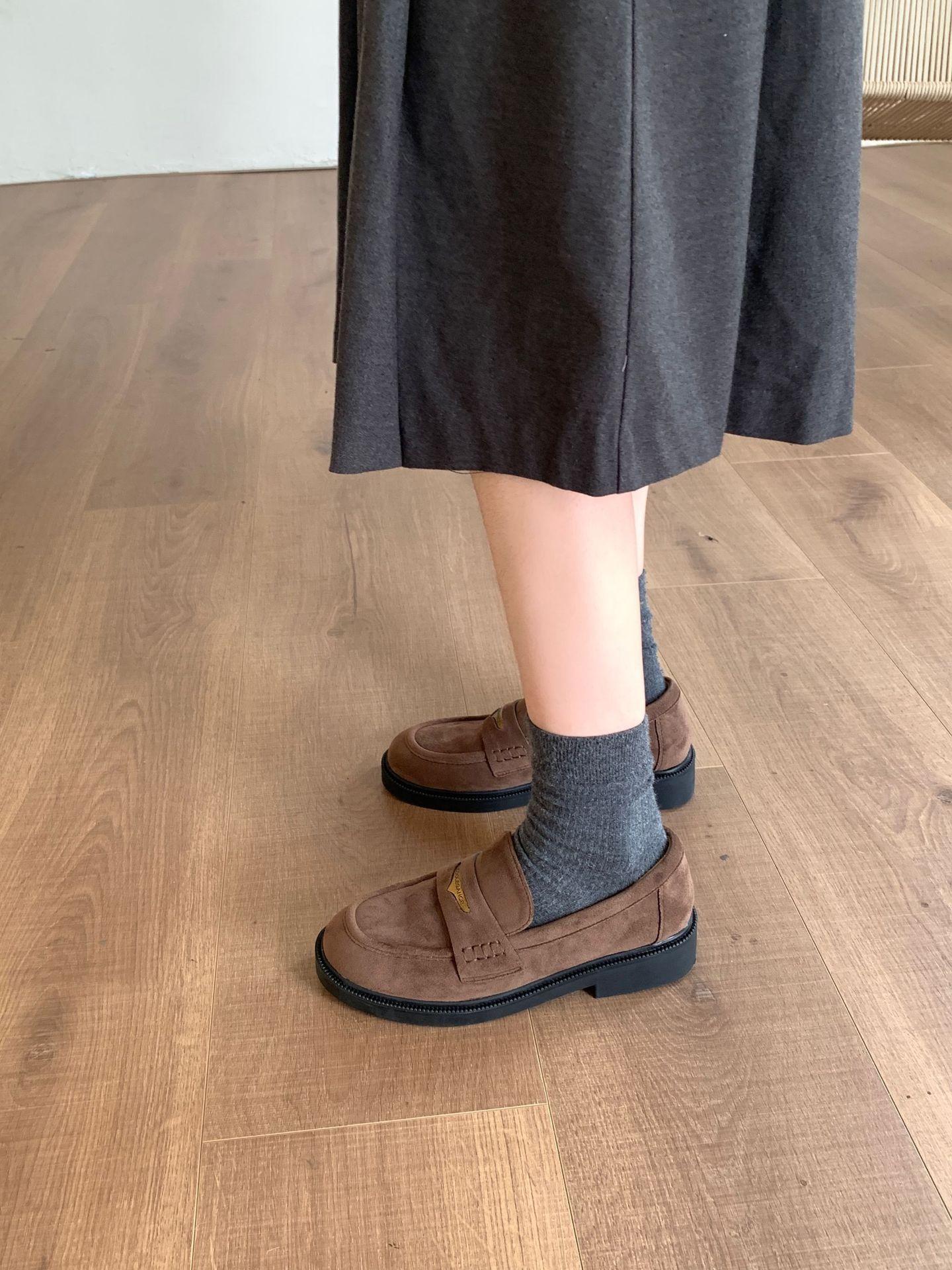 

The Same Autumn Leather One-Pedal British Style Loafers Fashion Seagull Leopard Print Small Leather Shoes In The Mall 39 кавовий