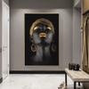 Black Woman with Gold Jewelry Canvas Wall Art - Modern Decorative Painting for Bedroom & Living Room