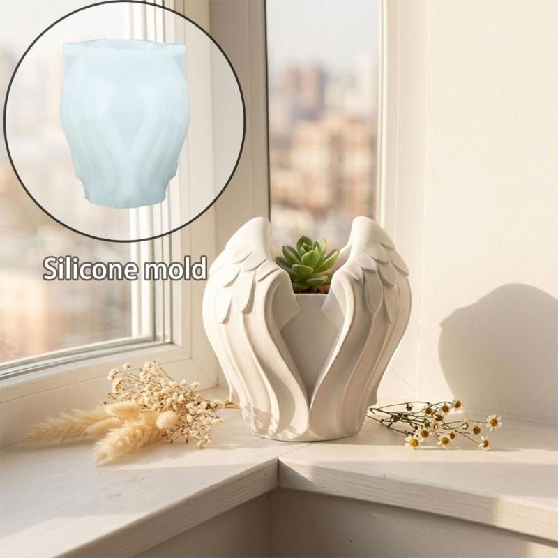 Resin and Cement Pot Casting Form, Angel Wing Flower Pot Profile with Flexible Body for Plaster Projects and Tabletop Display Use Indoors