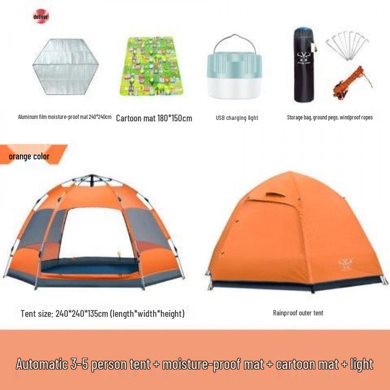 Quick Open Folding Double Layer Tent for 3-5 People - Perfect for Camping, Beach, or Park