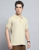 Monte Carlo Mens Solid Beige Collar Neck Half Sleeve T-Shirt