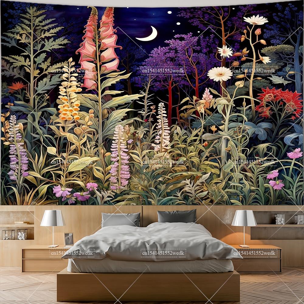 Wildflowers Tapestry Wall Hanging Garden Floral Botanical Tapestries Room Deocr Red Poppies Scenery Photography Background Cloth