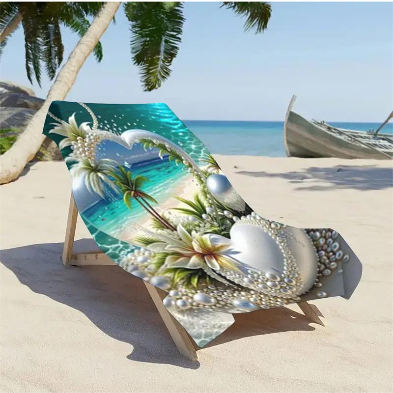 1PC Pearl Heart Coconut Tree Beach Towel Quick Dry Bath Towel Beach Vacation Photography Essential Elegant Tropical Design