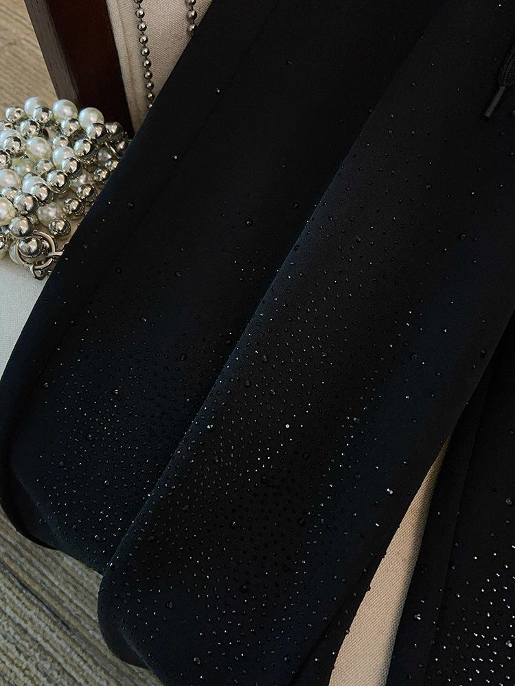 Spring Rhinestone Cuffed Loose Fit Plus Size Straight Leg Pants (300 Jin)