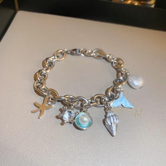 Beach Bracelet Imitation Pearls Shell Starfish Pendant Coastal Style Bracelet Lightweight Vacation Bracelet Jewelry Gift