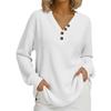 2025 Women's Autumn/Winter V-Neck Button Waffle Long-Sleeve Casual Sweatshirt