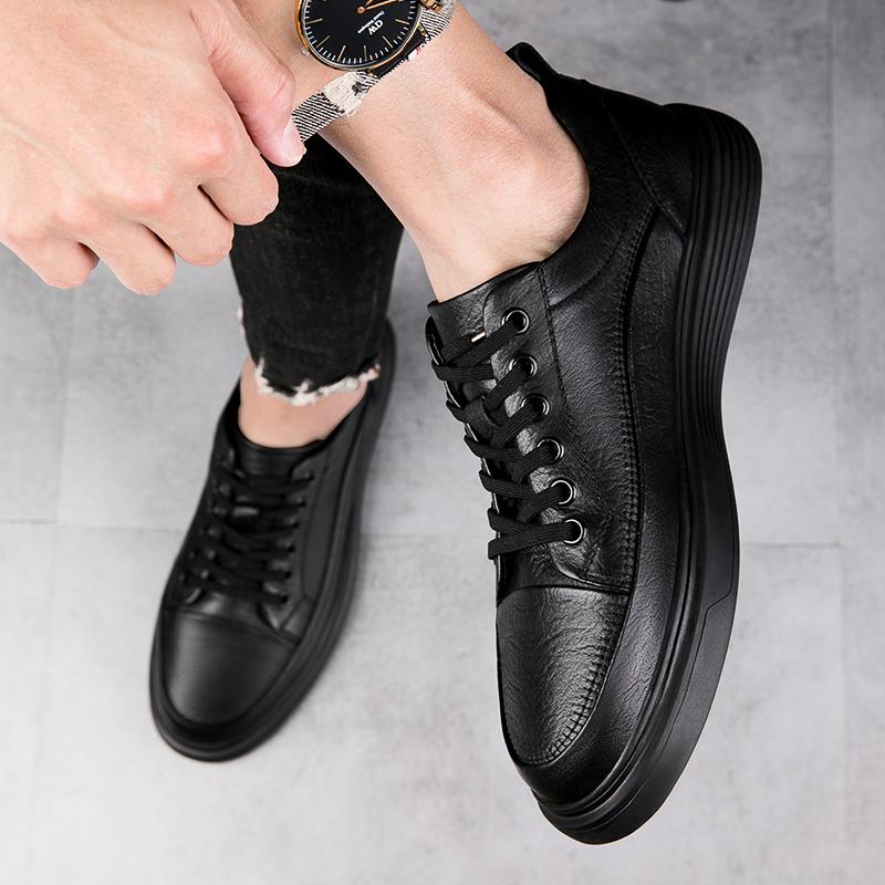 Fashion Black Casual Men's Board Shoes Genuine Leather Quality Minimalist Style Outdoor Street Walking and Sports Adult  Shoes Hot New