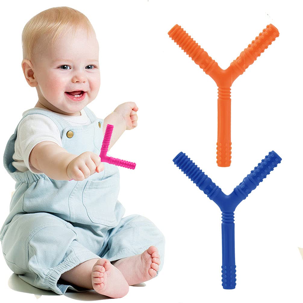 Teether, Finger Teether, Y-shaped Teether, for 0-year-old Newborns, Natural Rubber, with Storage Box, Popular In Europe and America, Pink, Cute, for
