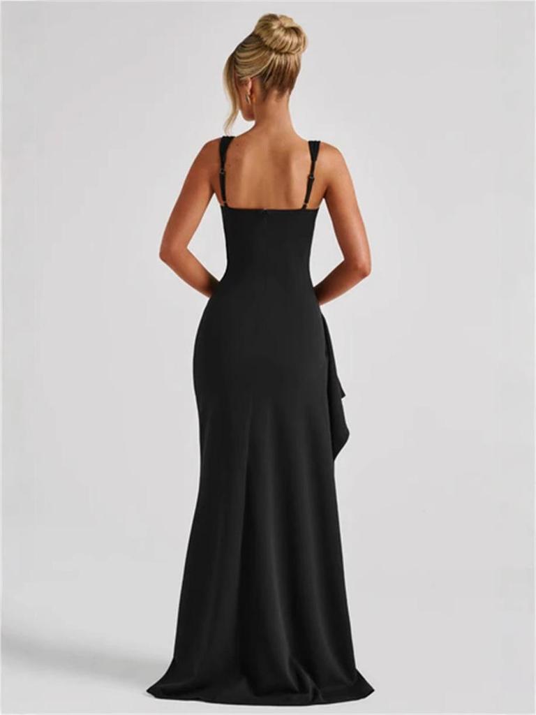 2026 Trendy Black Sexy Women's Bandeau Dress with Waist-Slit