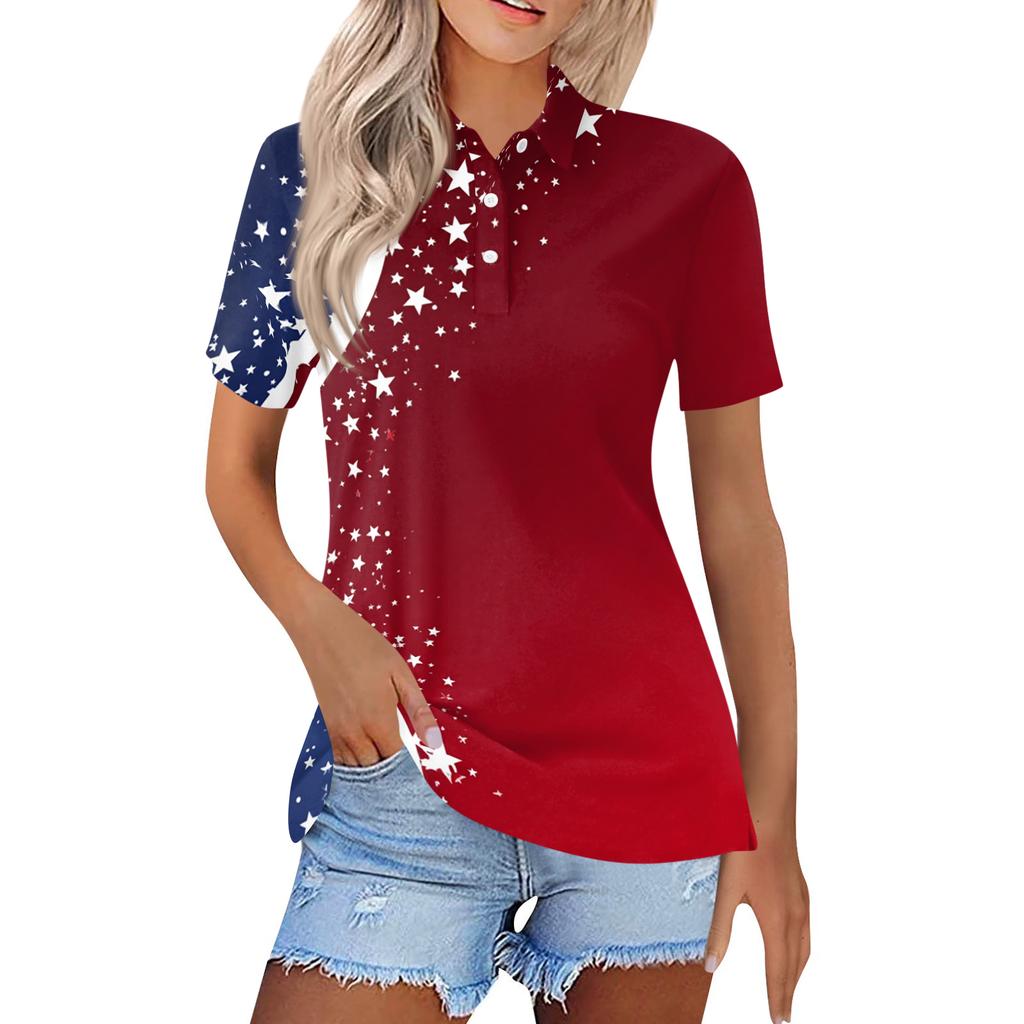 Women's Fashion Casual Lapel Short Sleeve Printed Shirt Women's Button Up Tops