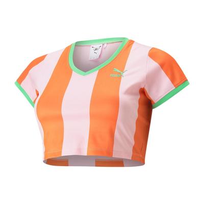 X Dua Lipa Color Block Striped Short Sleeve V-Neck Crop Top Women Tops 536637-86