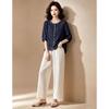 EST+II Women's Ramie Round Neck 3/4 Sleeve Cardigan & Wide-Leg Pants Set