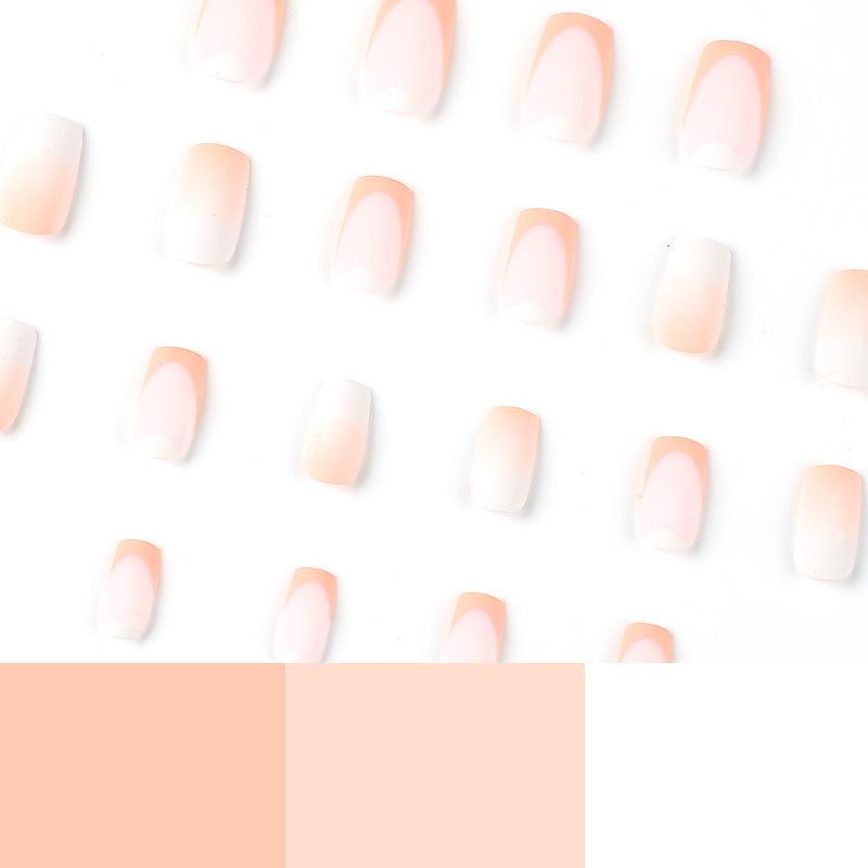 Orange & Yellow Gradient French Frosted Nail Stickers - Wearable Finished Nail Tips