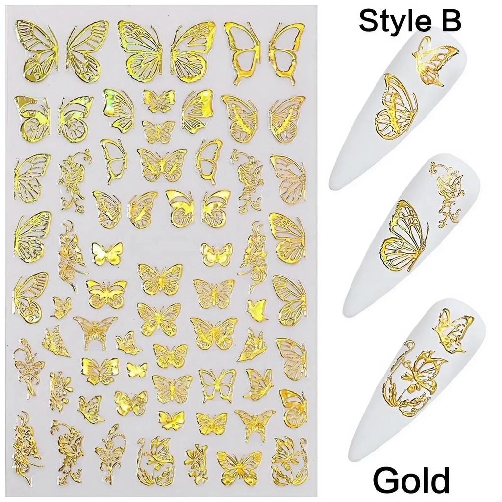 Holographic 3D Butterfly Nail Art Stickers Multi-Purpose Adhesive Sliders for Colorful DIY Nail Designs