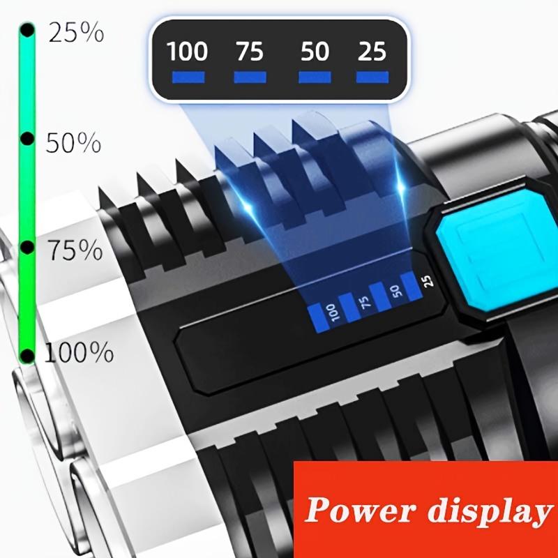 1pc LED Flashlight, Powerful 4 LED Flashlight With COB Side Light, 4 Modes USB Rechargeable LED Torch, Waterproof Built In Battery Flashlight