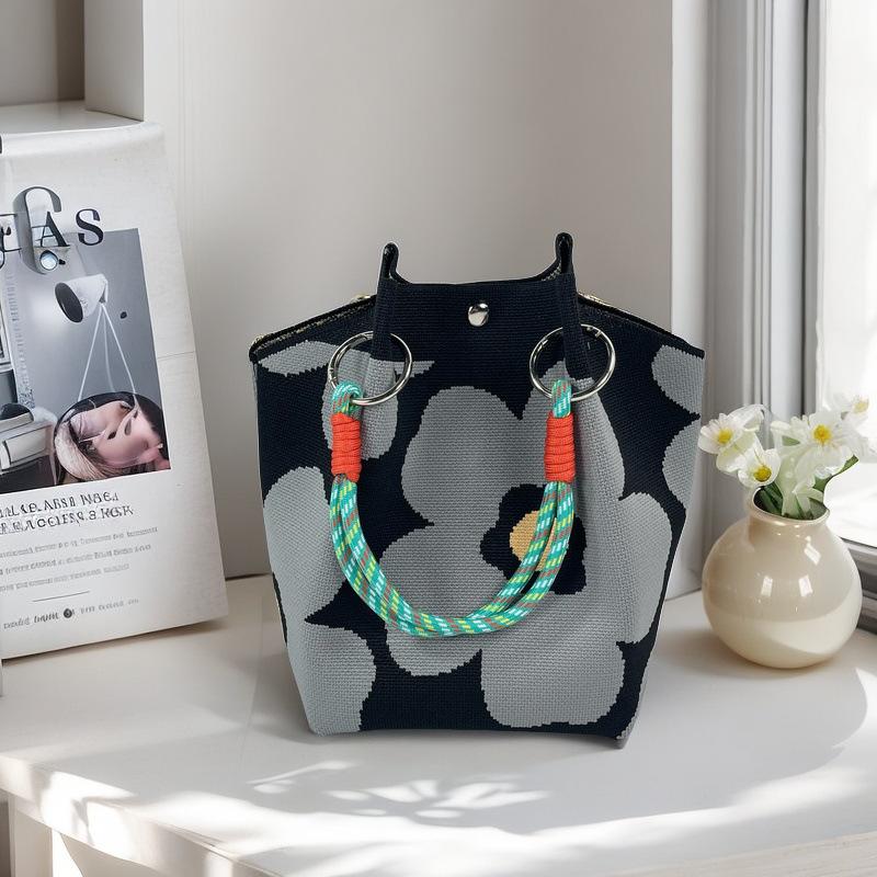 1pc, Women's Knit Bucket Handbag,Fabric Material with Metal Clasp Closure,Versatile for Casual&Formal Outings,Shopping Accessory