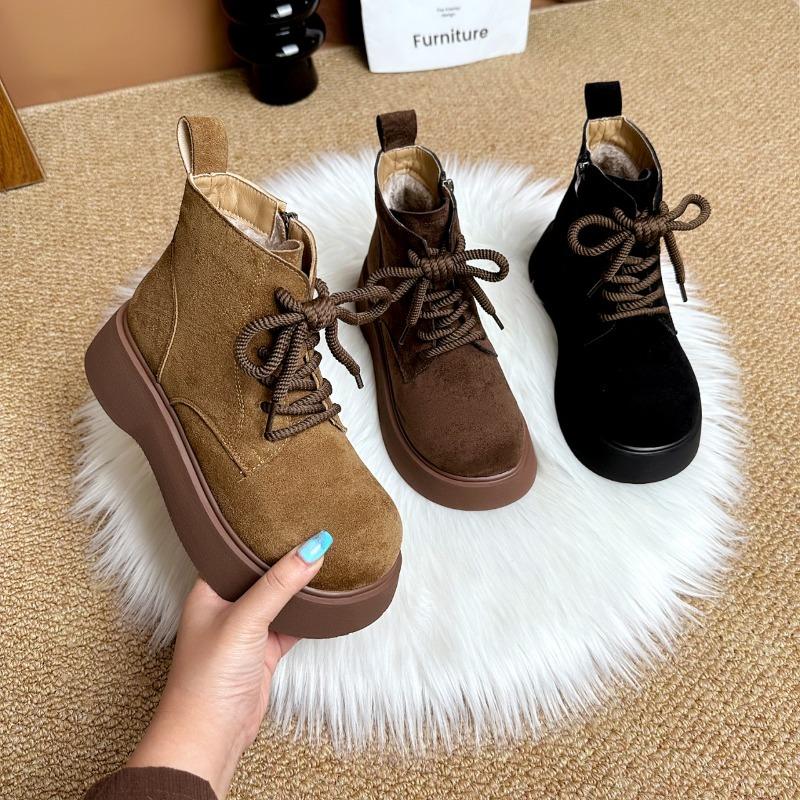 Ankle Boots Women Flats Platform Suede Shoes Casual New 2025 Winter Woman Sneakers Trend Lace Up Sport Shoes Brand Botas Mujer