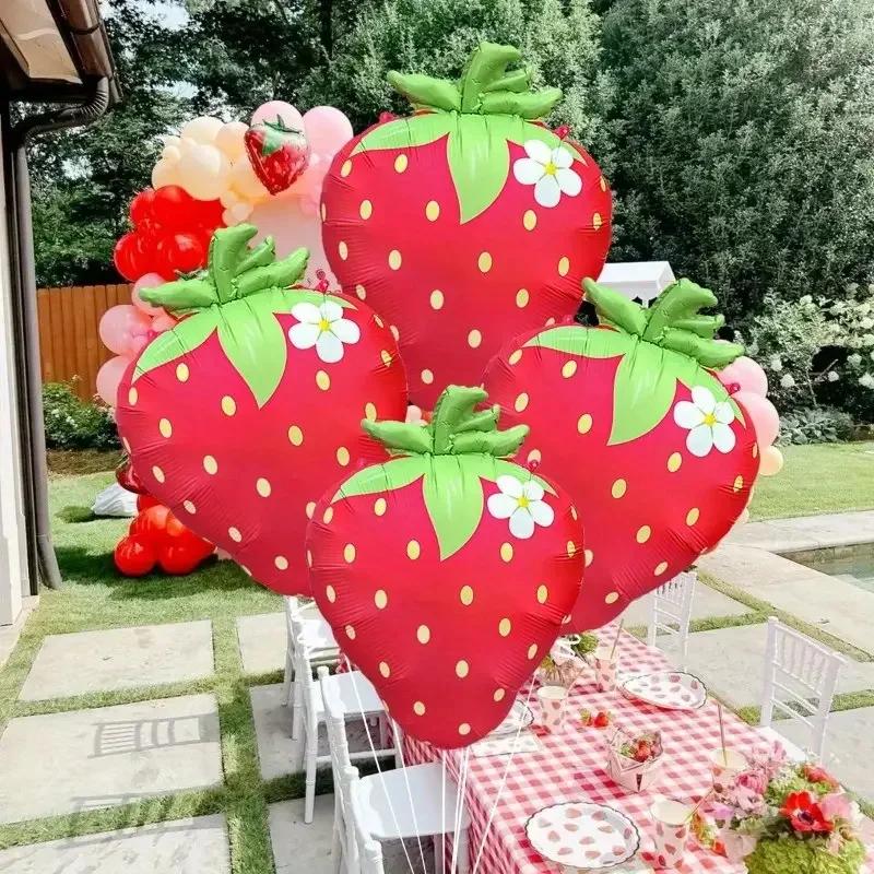 1pcs Strawberry Aluminum Film Balloon Birthday Party Sweet Girl Birthday Hawaiian I Love Strawberry Theme Party Decoration