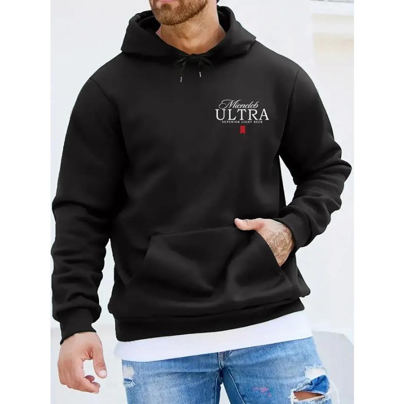 Men's new trend fashion high quality leisure letters double-sided printed fitness pullover solid color hoodie