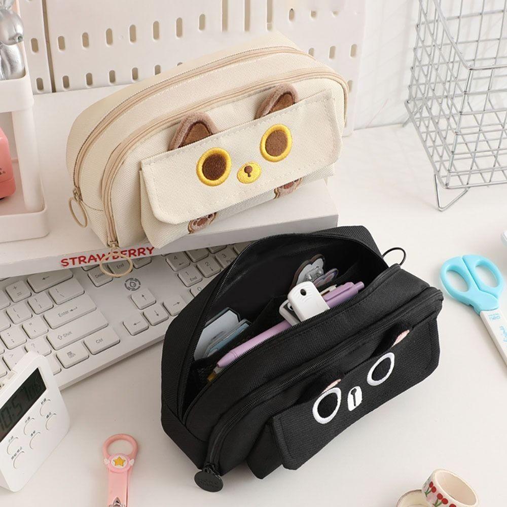 Cute Kitten Pen Bag Multifunctional Gift Pencil Case Large Capacity Stationery Organizer for Students