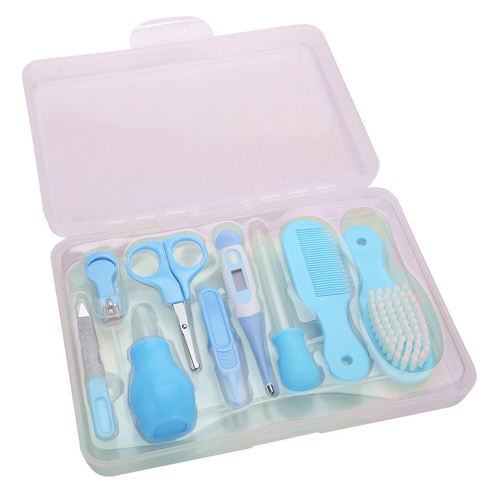 9pcs Convenient Daily Baby Nail Clipper Scissors Hair Brush Comb Manicure Care Kit Pink
