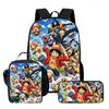 One Piece Anime Backpack 3Pcs Set Cartoon School Backpack Crossbody Bag Pencil Case Student Schoolbag Travel Backpack Gift