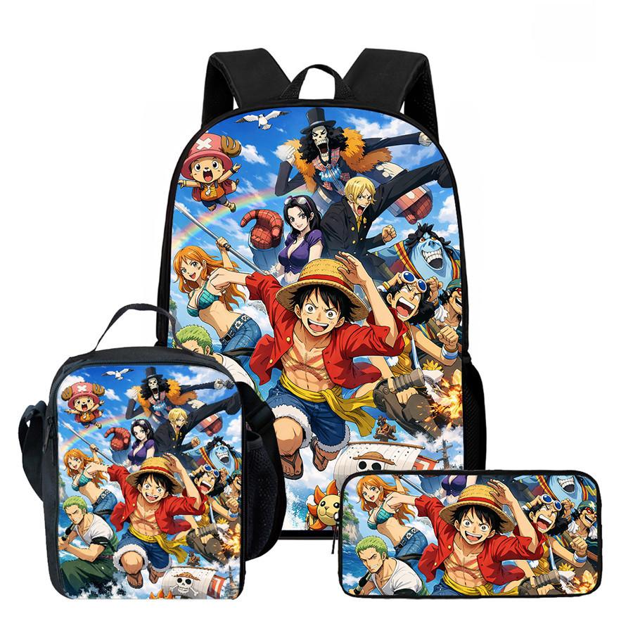 One Piece Anime Backpack 3Pcs Set Cartoon School Backpack Crossbody Bag Pencil Case Student Schoolbag Travel Backpack Gift