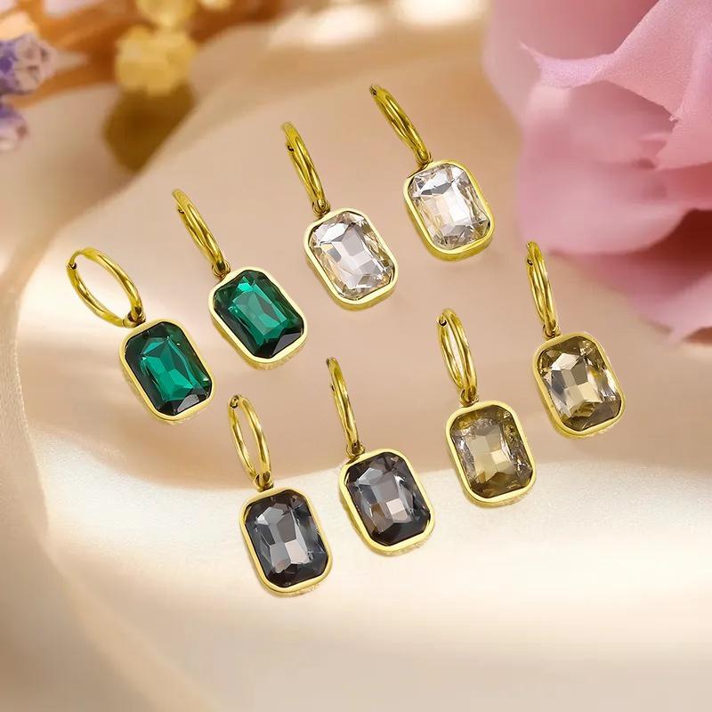 Geometric Square Crystal Zirconia Hoop Earrings Trendy Sparkling Metal Drop Earrings For Women Party Daily Accessories