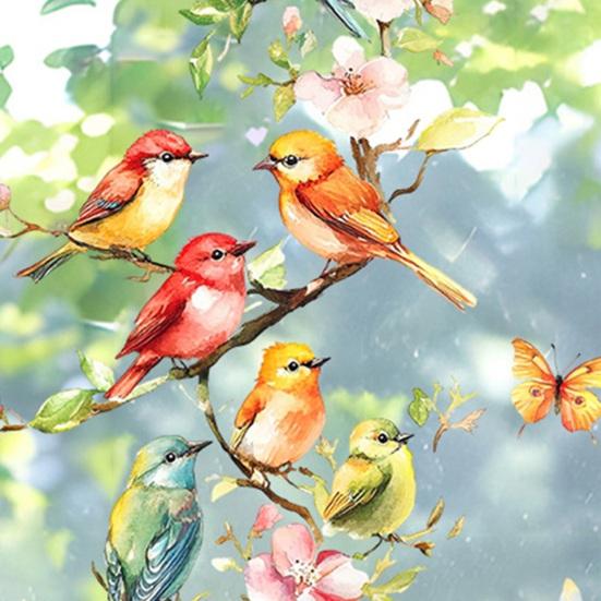 Cherry Blossom Flower Window Clings Floral Branch Butterfly Birds Window Decal Static Glass Doors