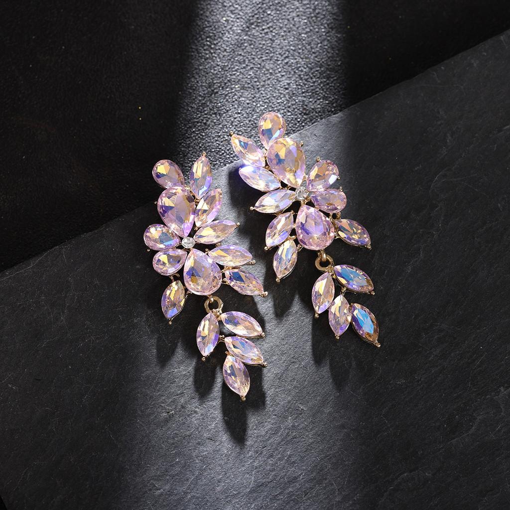 Luxe Alloy Flower Drop Earrings For Women With Sparkling Diamonds And Fashion Style