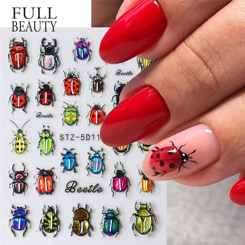New Nail Art Stickers 5D Embossed Three-dimensional Cartoon Halloween Multi-color Insect Simulation Nail Stickers