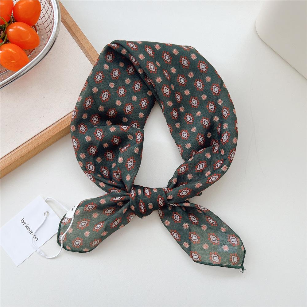 55 Floral Small Silk Scarf: Spring/Summer Korean Fashion Headscarf, Decorative Hairband, Paisley Neckerchief