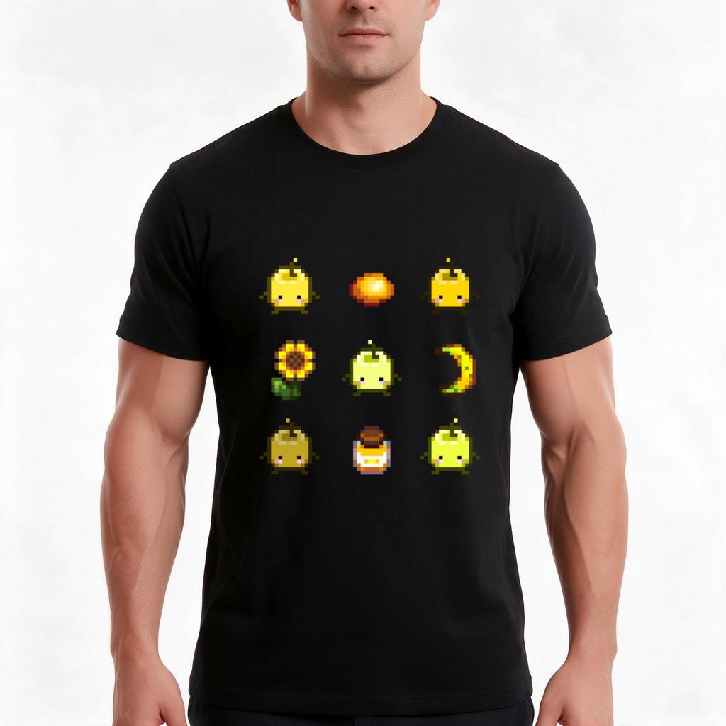 Stardew Valley Yellow Junimo Set Tshirt Summer Casual Cotton Tee Oversized Streetwear Tops Vintage Graphic Print