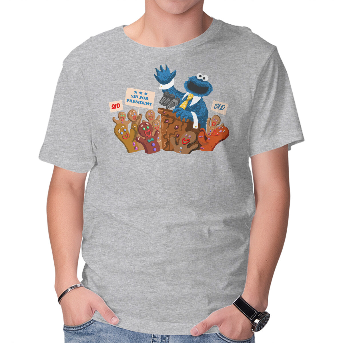 Unisex Crew Neck T-Shirt Cookie Monster For President Graphic Short Sleeve Casual Tee M
