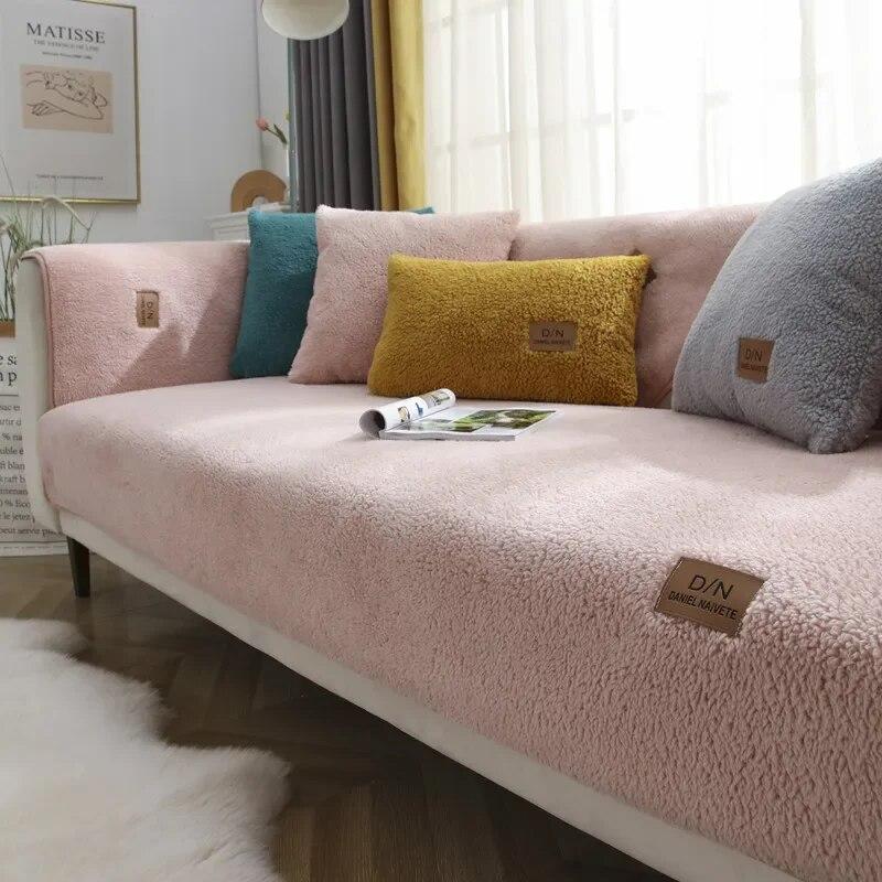 Nordic Soild Color Thick Plush Sofa Covers Towel Soft Plush Couch Cover for Living Room Bay Window Pad L-shaped Sofas Decor