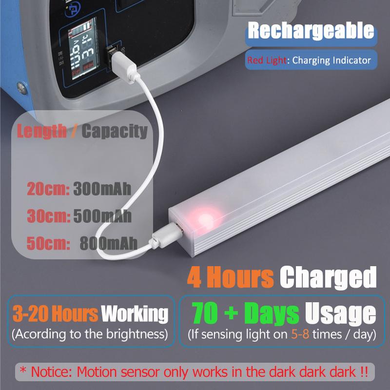 Motion Sensor Light 50/30cm LED Light Bar USB Rechargeable Lamp Night Light Dimmable Type C Lamp for Closet Cabinet Wardrobe